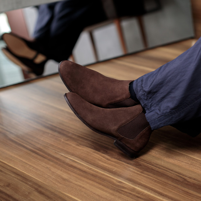 Bota Chelsea Masculina Granada Camurça Café 