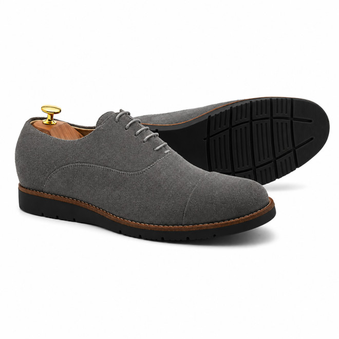 Sapato Casual Oxford Avila Camurça Cinza - Sola Preta
